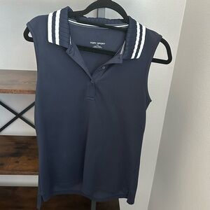 Tory Sport Navy Womens Sleeveless Polo Shirt Sz M